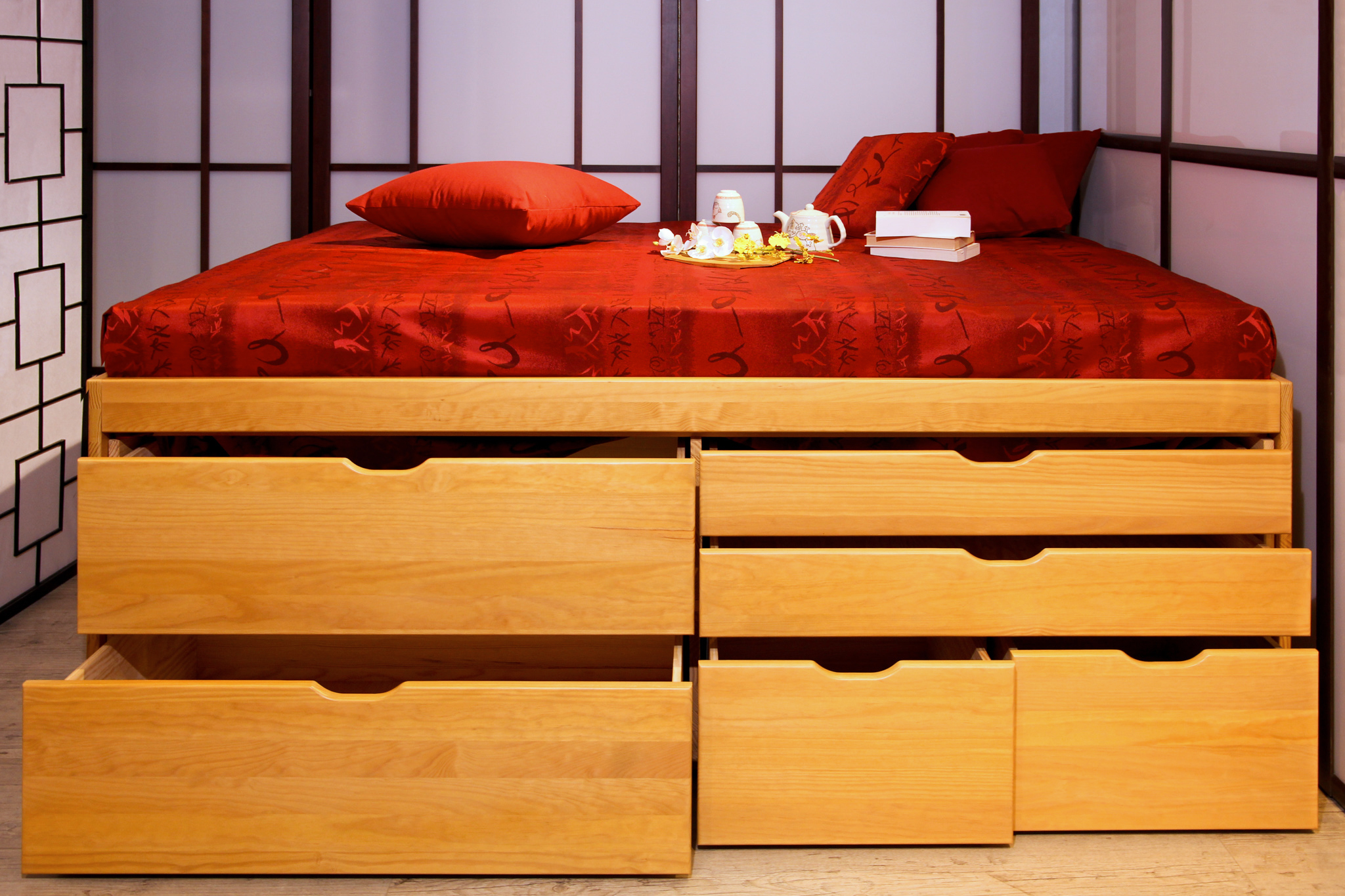 lit en bois avec tiroir sur rail
